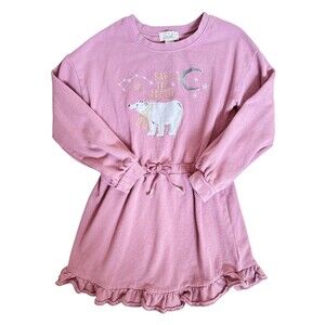 Peek Girls Dress Sz 8 Long Sleeve 100% Cotton Polar Bear Pink Nature Conservancy